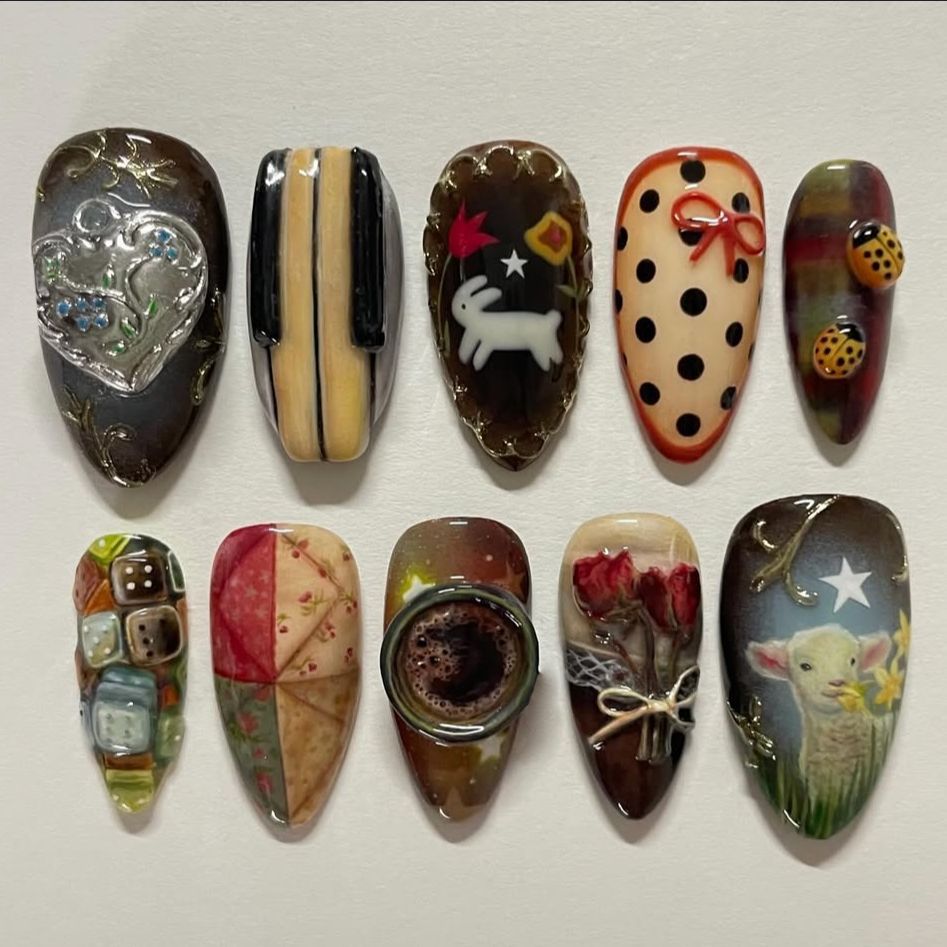 Nail Art Y2K - 24개 빈티지 컨트리 스타일 네일 팁