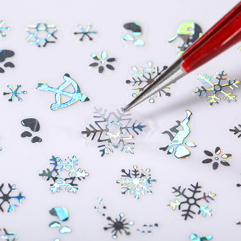 Nail Art Xmas Design - Holographics 실버 눈송이 3D 크리스마스 네일