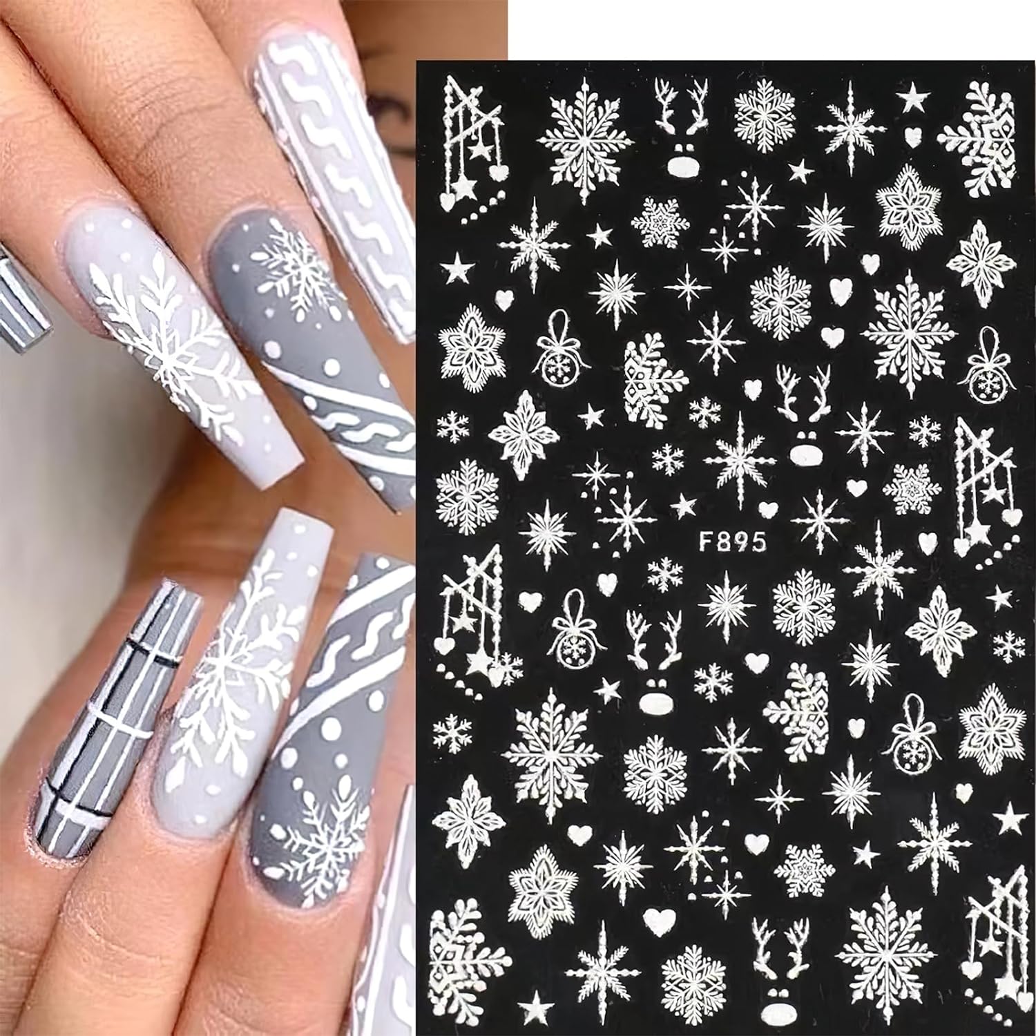 Nail Art Xmas Design - 3D 눈송이 네일 아트 데칼, 화이트