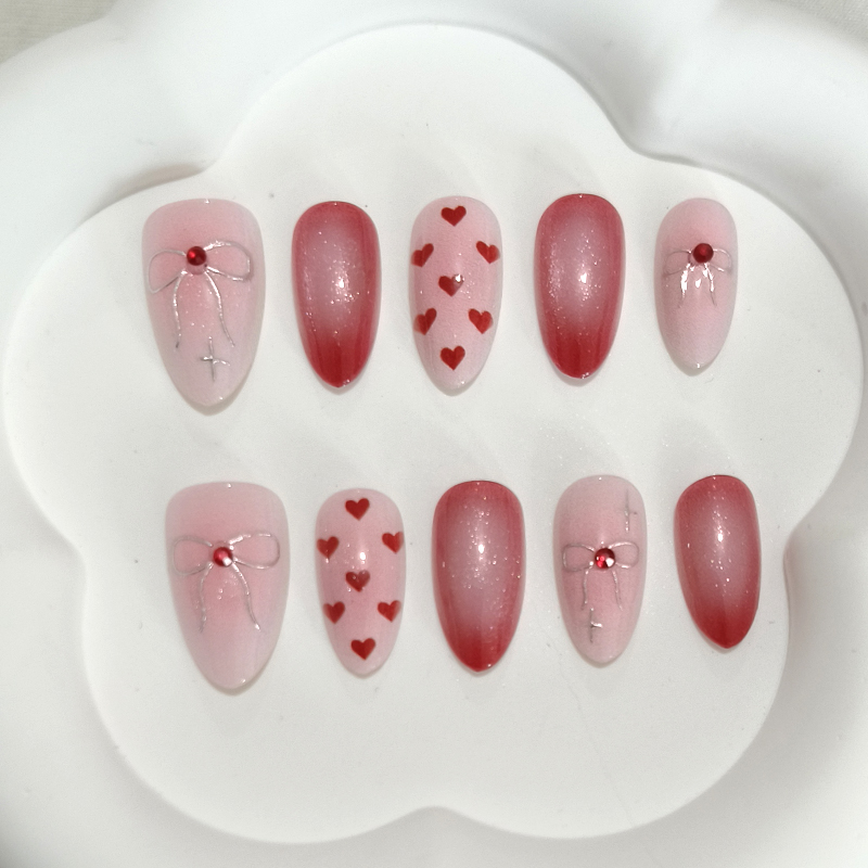 Nail Art Y2K - 10개입 달콤하고 귀여운 하트 모양 프린트