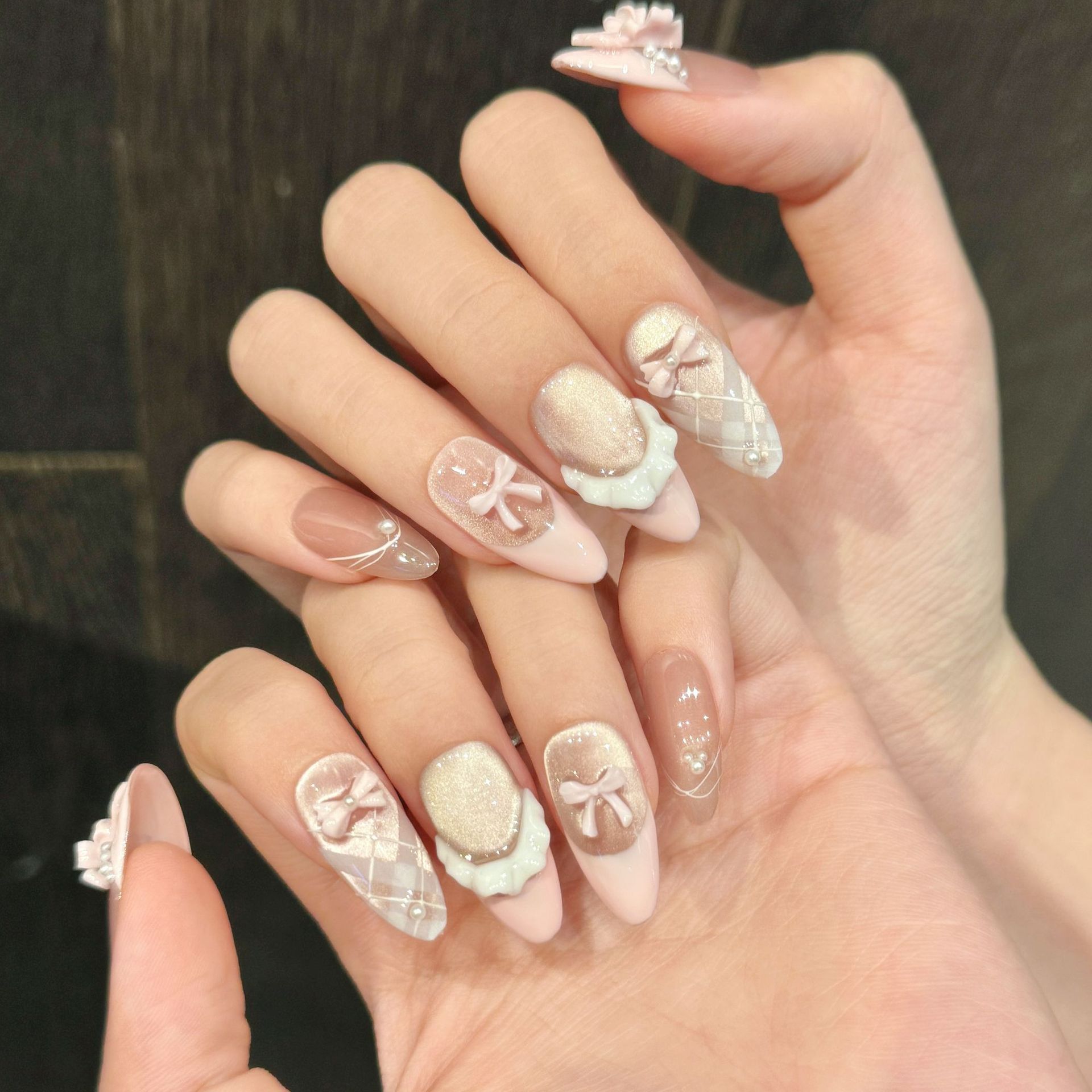 10pcs 손톱에 수제 프레스 프랑스 고양이 눈 핑크  - Nail Art Y2K 리뷰 및 가격