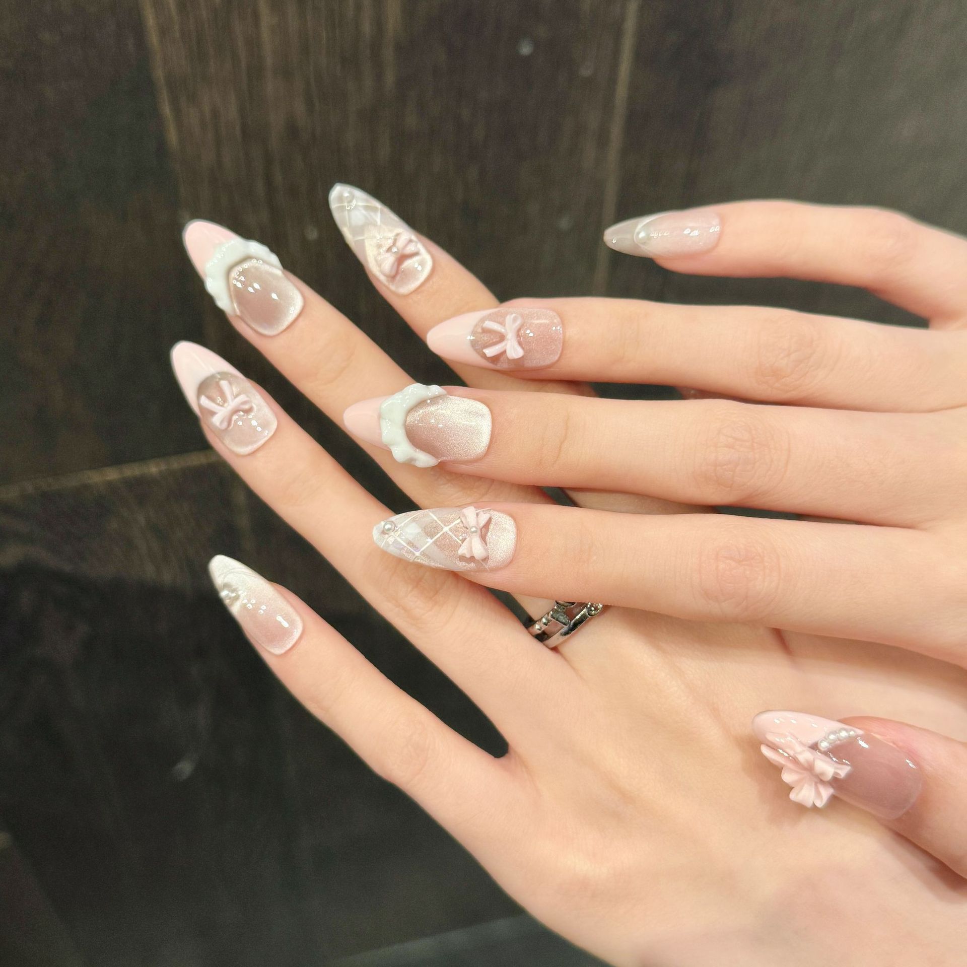 10pcs 손톱에 수제 프레스 프랑스 고양이 눈 핑크  - Nail Art Y2K 리뷰 및 가격