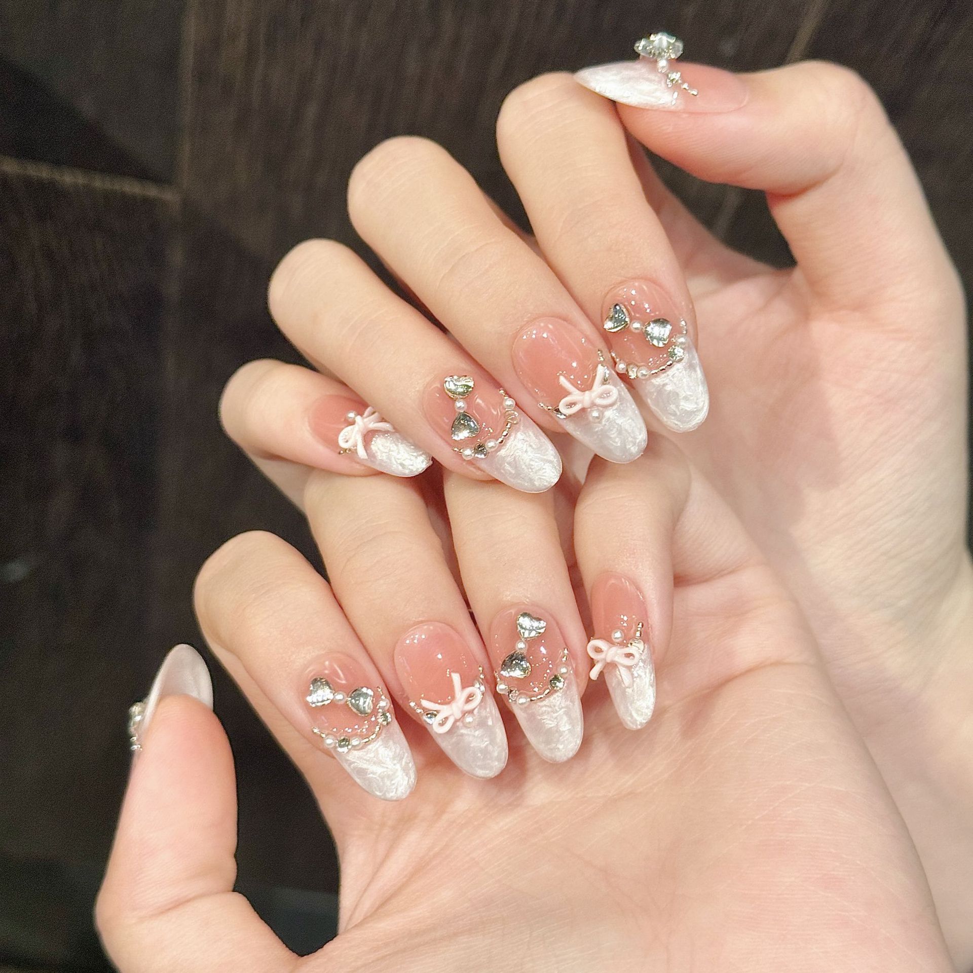 10pcs 손톱에 수제 프레스 프랑스 고양이 눈 핑크  - Nail Art Y2K 리뷰 및 가격