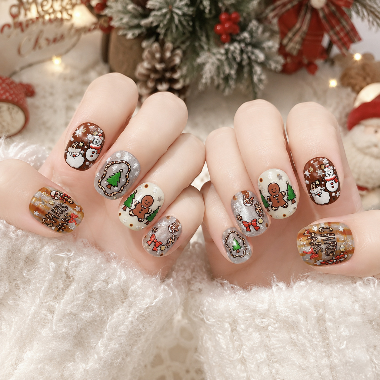 크리스마스 트리 레오파드 프린트 리본 나비 화환 진저브 - Nail Art Xmas Design 리뷰 및 가격
