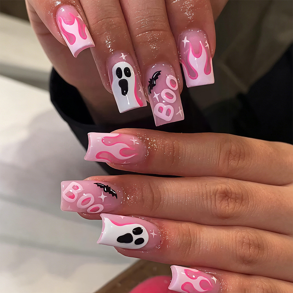 24개 할로윈 프레스온 네일 핑크 귀여운 유령 거미줄  - Nail Art Y2K 리뷰 및 가격