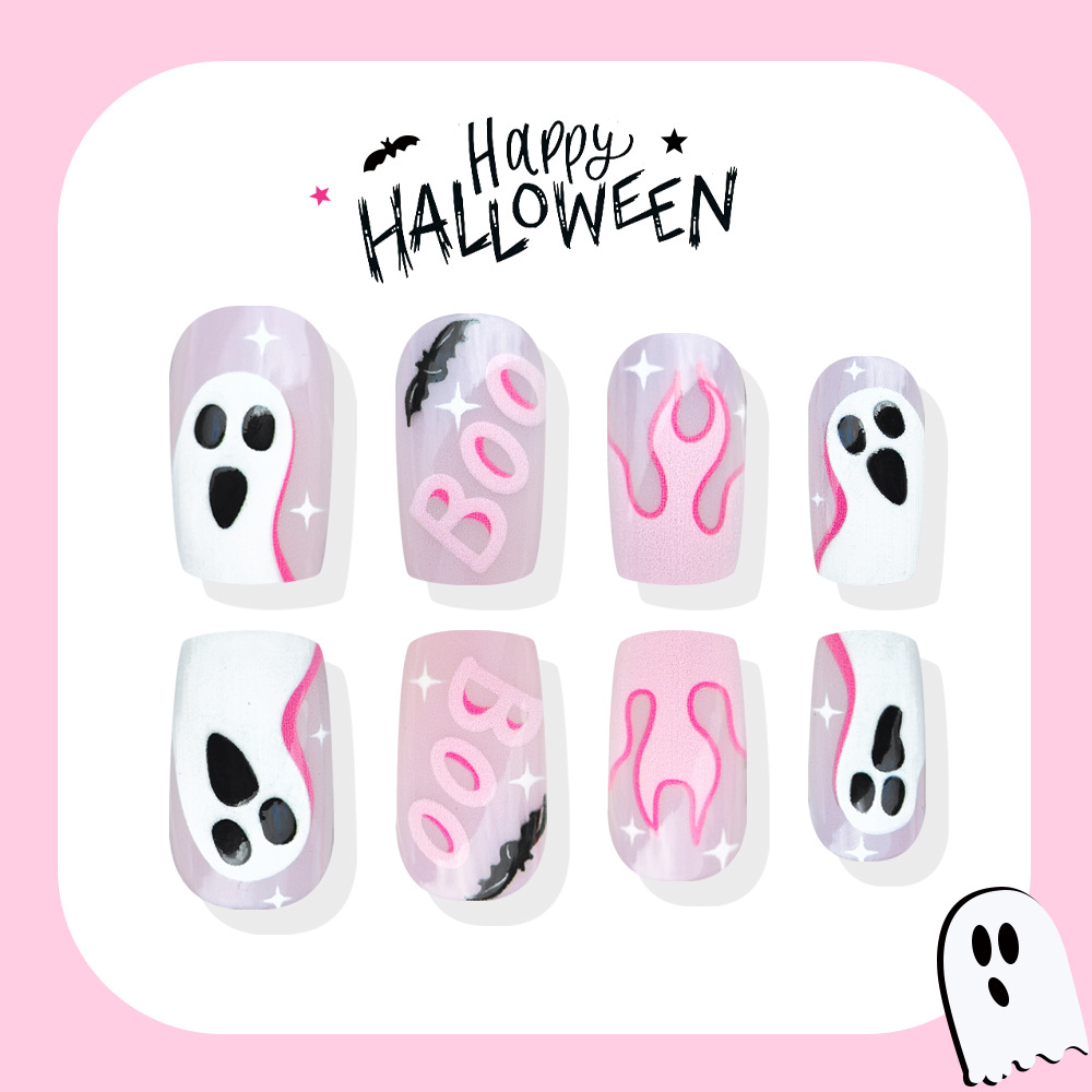 24개 할로윈 프레스온 네일 핑크 귀여운 유령 거미줄  - Nail Art Y2K 리뷰 및 가격