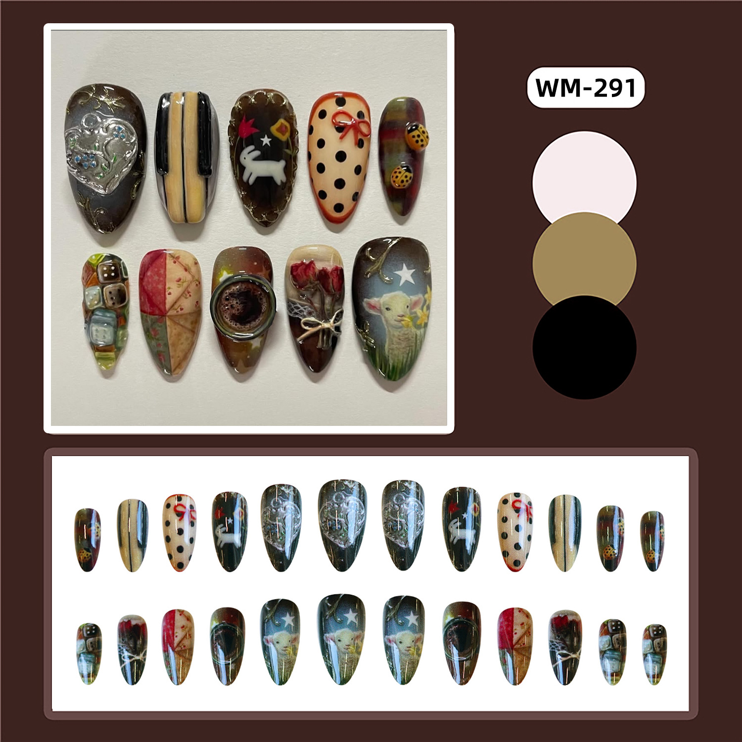 24개 빈티지 컨트리 스타일 네일 팁 귀여운 만화 어린 - Nail Art Y2K 리뷰 및 가격