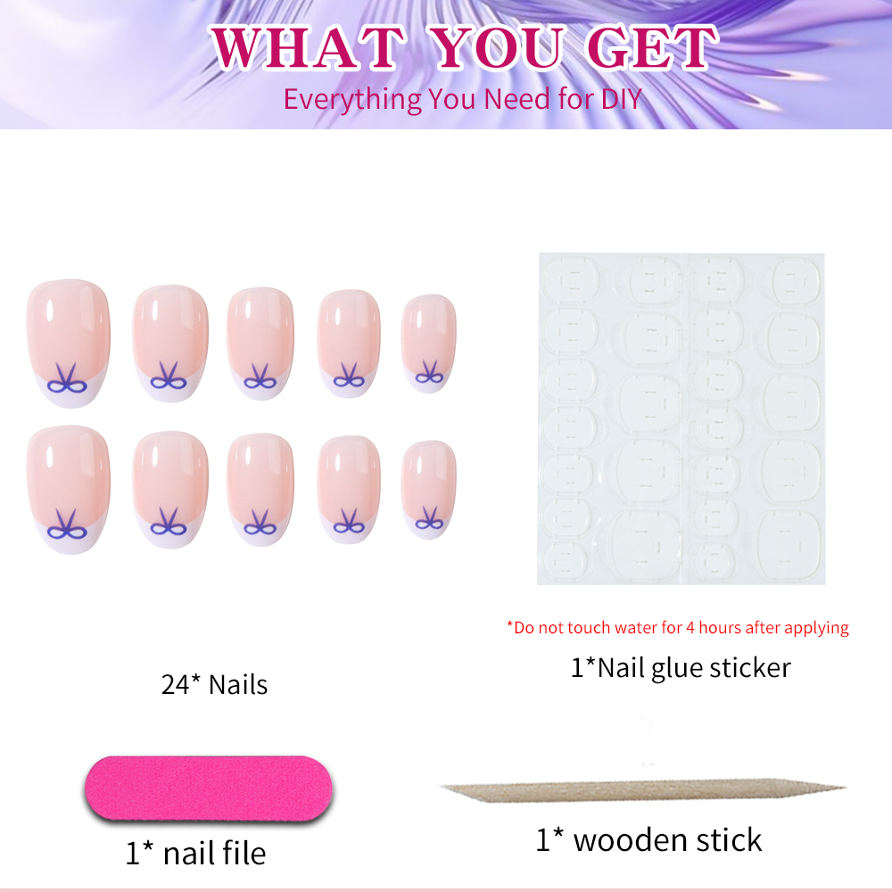 Y2K 스타일의 짧은 타원형 리본 모양의 흰색 프렌치  - Nail Art Y2K 리뷰 및 가격