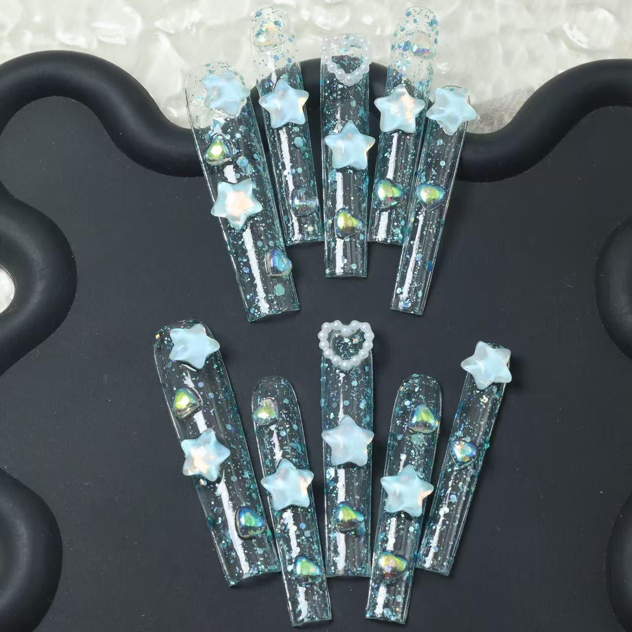10개 고급스러운 신선하고 긴 수제 인조 손톱, 소녀들 - Nail Art Y2K 리뷰 및 가격