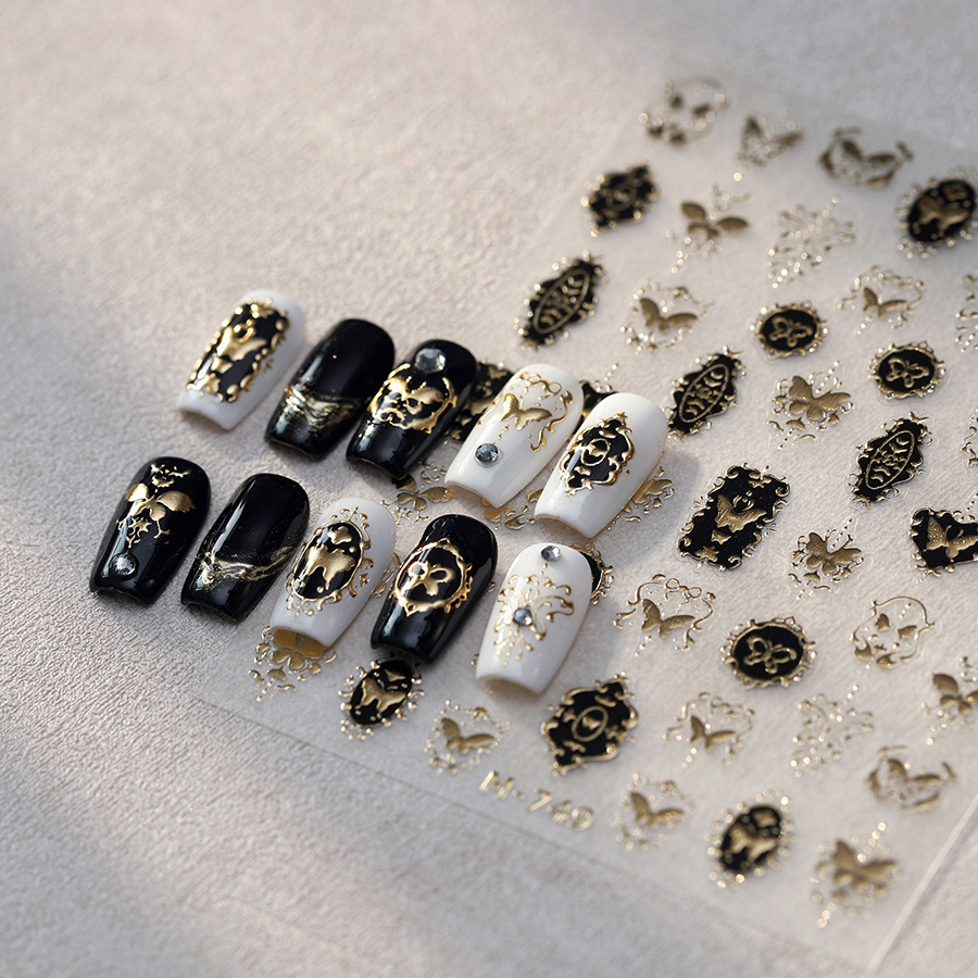 텐서 네일 빈티지 블랙 골든 프레임 나비 네일 스티커  - Nail Art Elegan 리뷰 및 가격