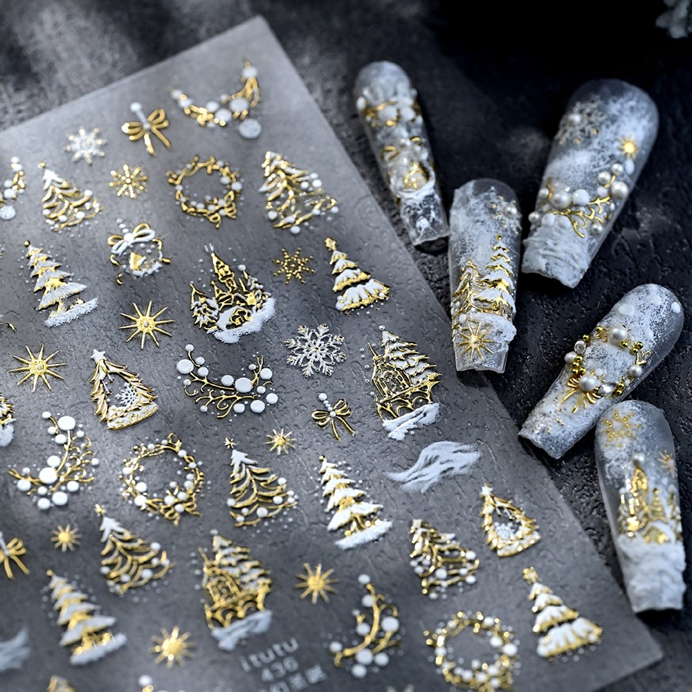5D 엠보싱 골드 성/가랜드/크리스마스 트리 네일 스티 - Nail Art Xmas Design 리뷰 및 가격