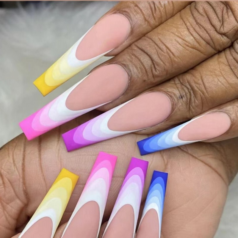 여성용 짧은 중간 길이 인조 손톱 Y2K 그라데이션 블 - Nail Art Y2K 리뷰 및 가격