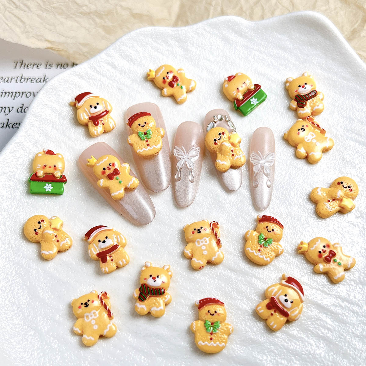 20개 귀여운 크리스마스 진저브레드맨 엘크 레진 네일  - Nail Art Xmas Design 리뷰 및 가격