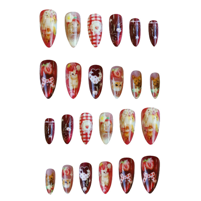 24개 딸기 캣츠아이 프레스온 네일 일본 빈티지 스타일 - Nail Art Y2K 리뷰 및 가격