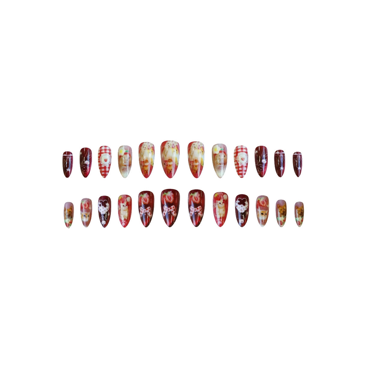 24개 딸기 캣츠아이 프레스온 네일 일본 빈티지 스타일 - Nail Art Y2K 리뷰 및 가격